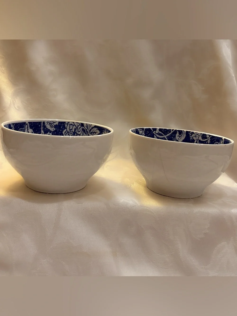 Vintage Pier 1 Batik Bowls Blue White Ceramic Set of 2